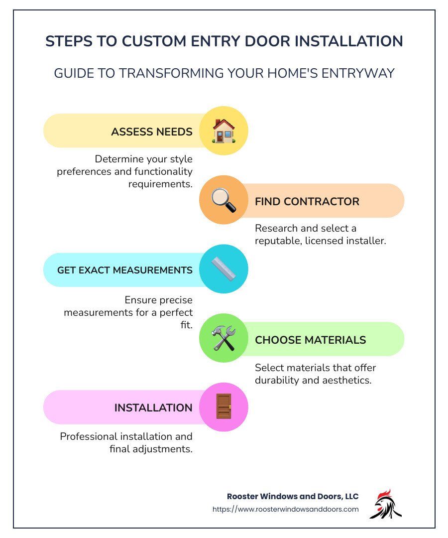 Steps to Consider for Custom Entry Door Installation - Custom Entry Door Installation infographic infographic-line-5-steps-colors