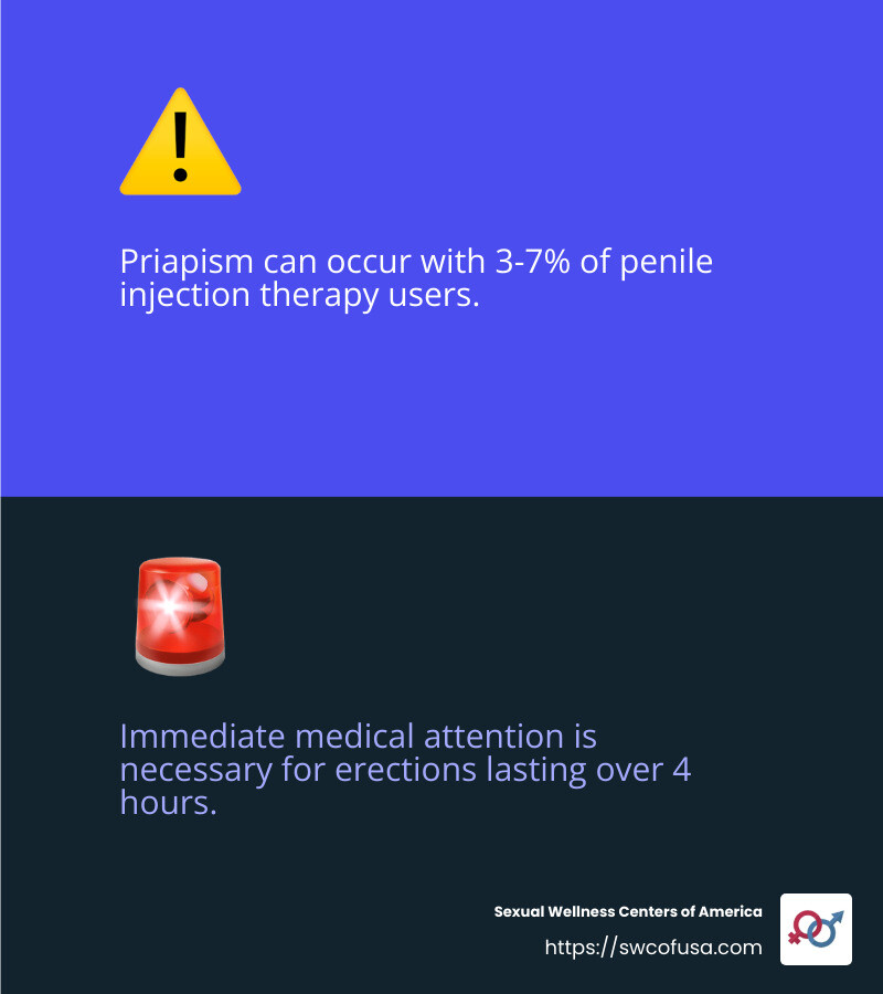 Priapism can lead to permanent erectile dysfunction if not treated promptly. - erectile dysfunction shot treatments infographic 2_facts_emoji_blue