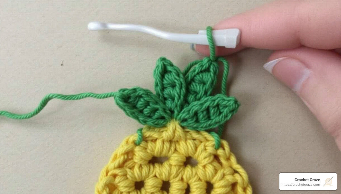 Pineapple motifs and single crochet steps - crochet pineapple scarf