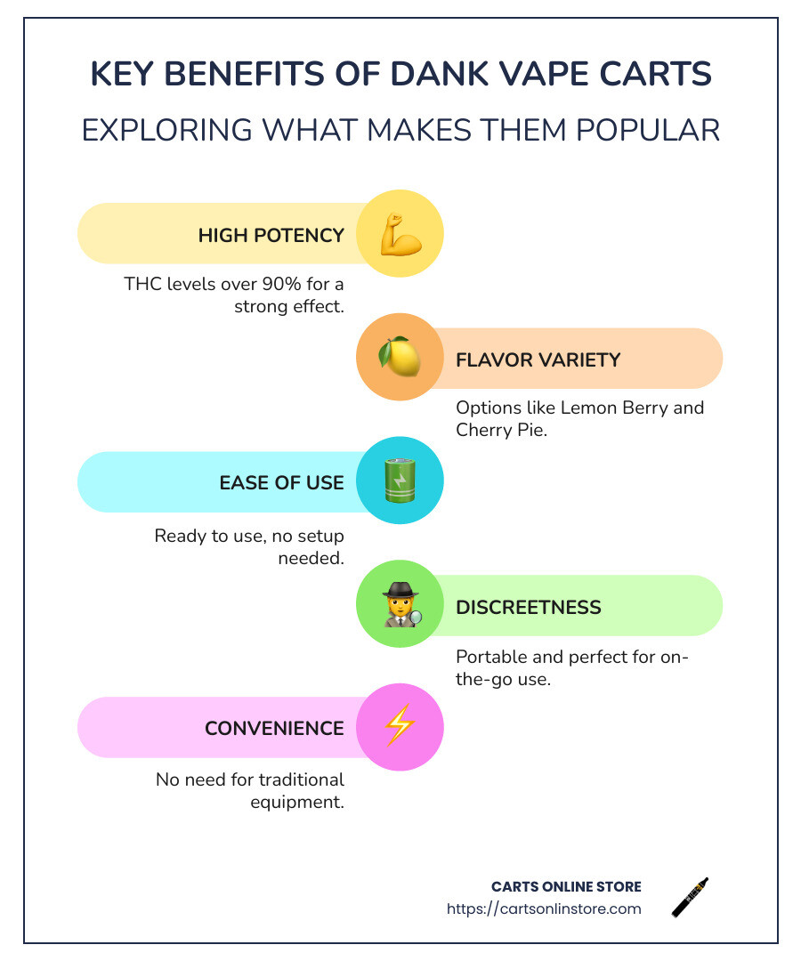 Visual guide to dank vape carts' benefits and features - dank vape carts infographic infographic-line-5-steps-colors