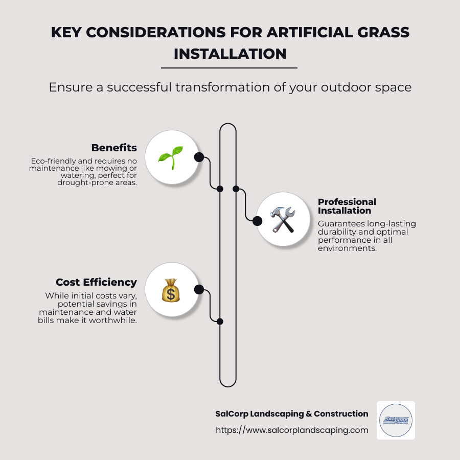 Artificial grass benefits and considerations infographic - artificial grass installation company infographic infographic-line-3-steps-neat_beige