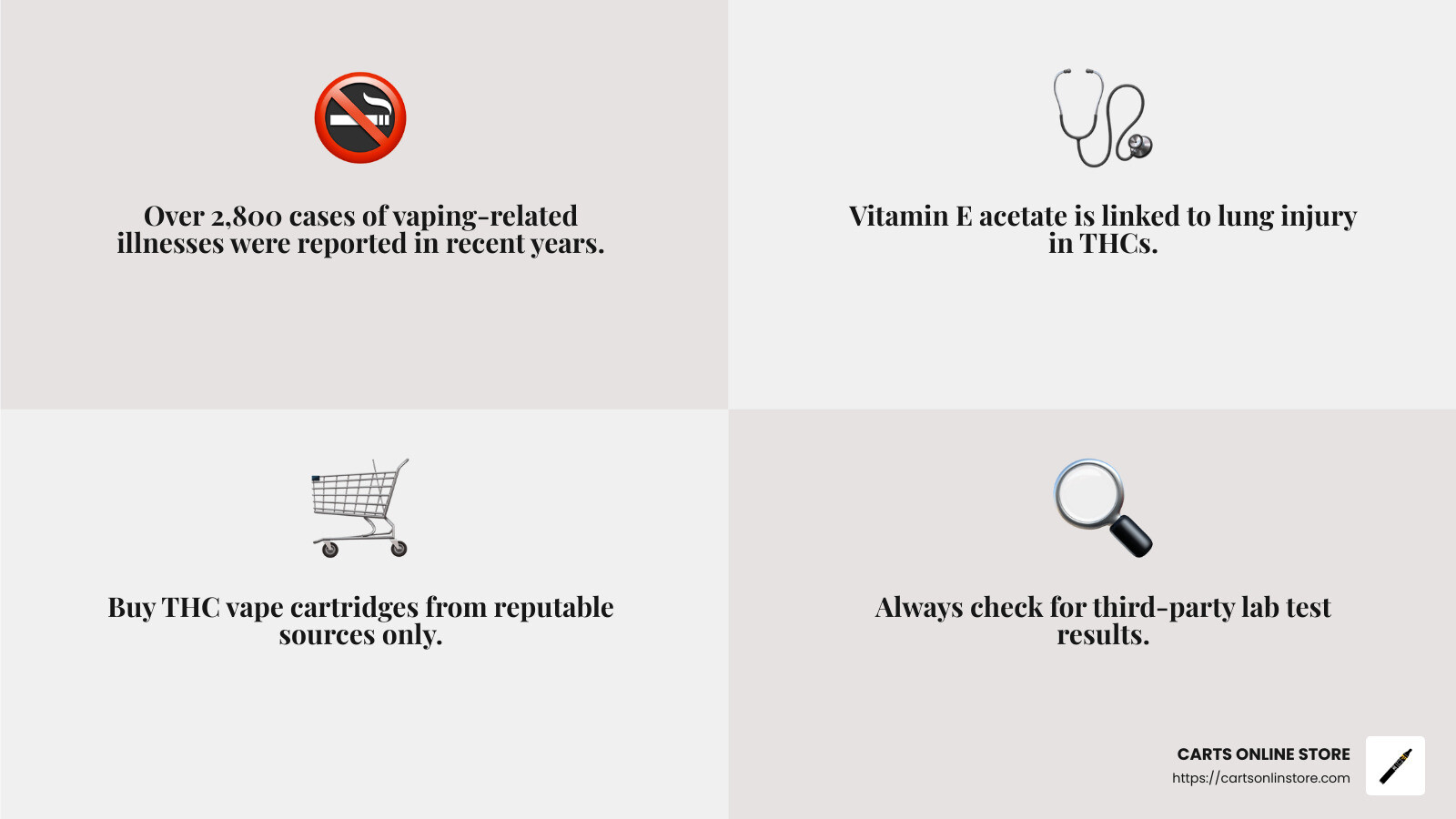 Statistic about vaping-related illnesses - THC vape cartridges infographic 4_facts_emoji_grey