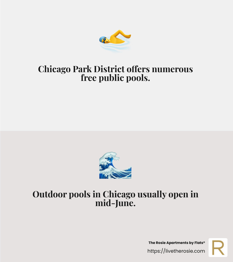 Chicago Park District public pools offer a variety of options for free outdoor swimming across the city. - outdoor pools chicago infographic 2_facts_emoji_grey