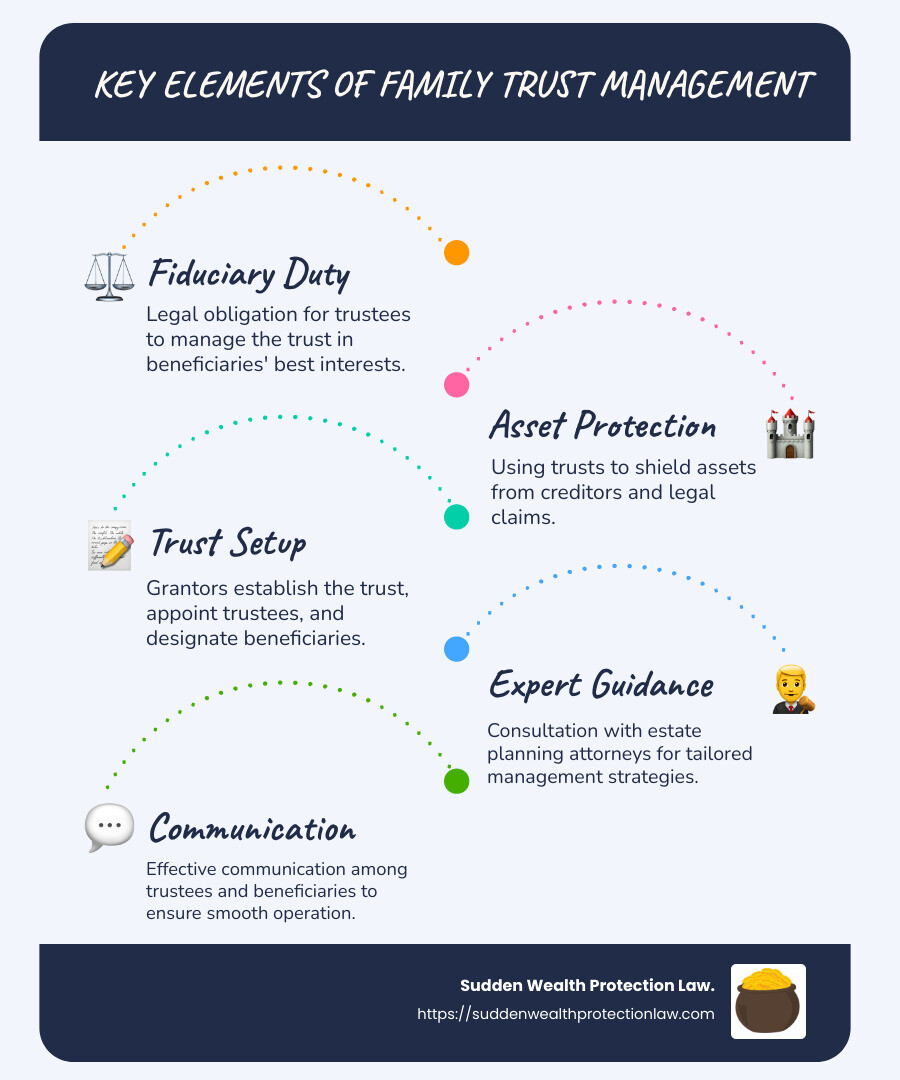 Infographic: Quick Guide to Family Trust Management - Elements and Responsibilities - Family trust management infographic infographic-line-5-steps-blues-accent_colors
