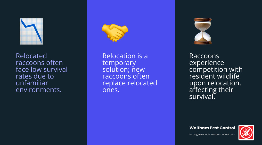 Relocation challenges infographic - trapping and relocating raccoons infographic 3_facts_emoji_blue