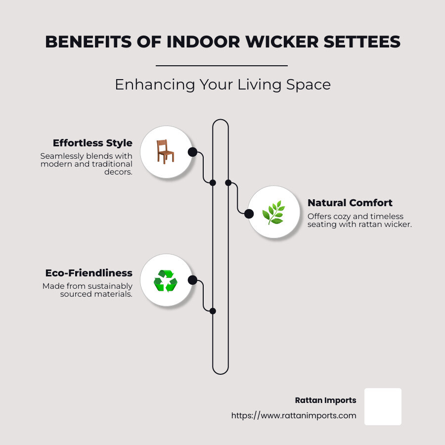 An infographic showing the key benefits of indoor wicker settees, including style, comfort, and durability. - indoor wicker settee infographic infographic-line-3-steps-neat_beige An infographic showing the key benefits of indoor wicker settees, including style, comfort, and durability. - indoor wicker settee infographic infographic-line-3-steps-neat_beige