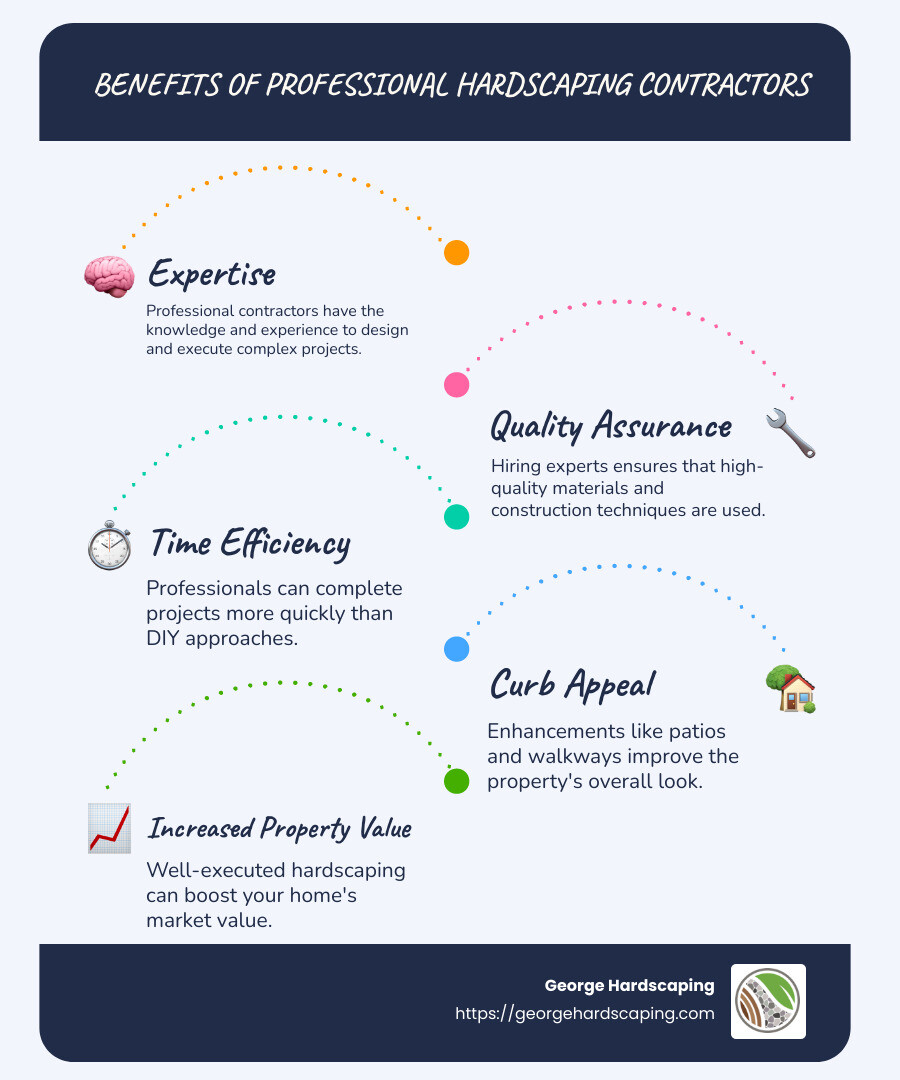 Hardscaping Features and Benefits - Hardscaping Contractors infographic infographic-line-5-steps-blues-accent_colors