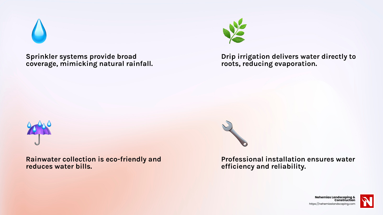 Expert advice ensures efficient irrigation system design - Irrigation Systems Installation infographic 4_facts_emoji_light-gradient