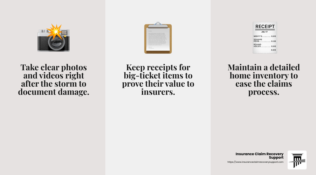 Documenting damage helps ensure a smooth claims process - hurricane insurance claim process infographic 3_facts_emoji_grey