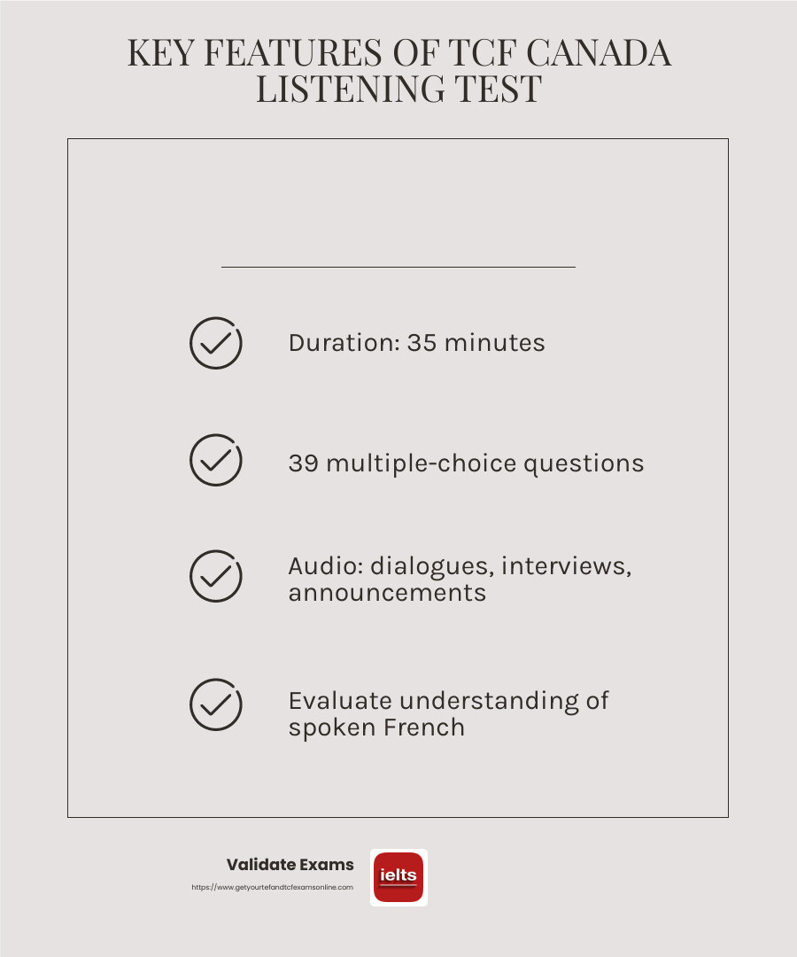 Understanding the TCF Canada Listening Comprehension Test - comprehension oral tcf canada infographic checklist-light-beige