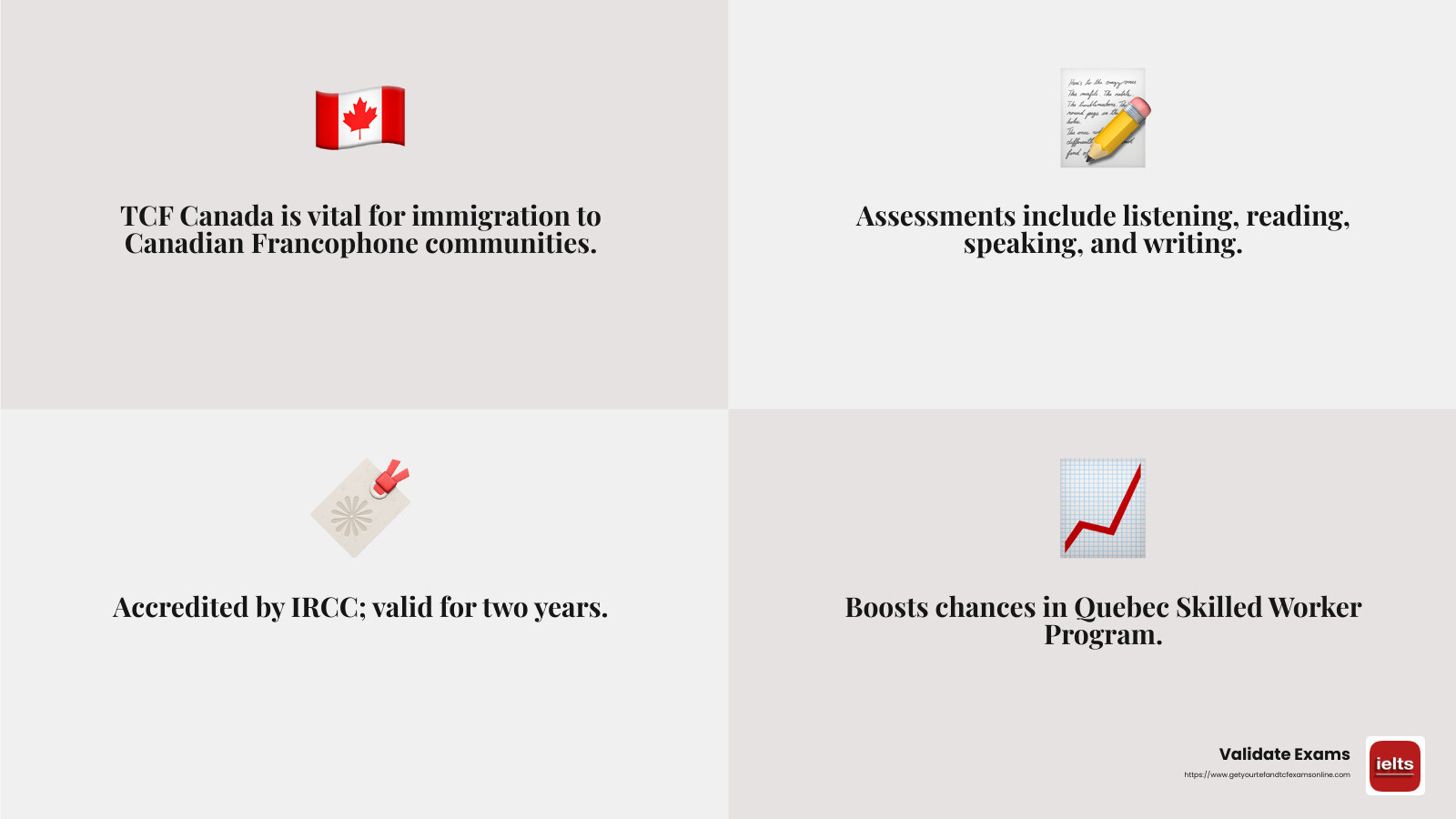 French language proficiency is key to Canadian immigration success. - tcf canada test booking infographic 4_facts_emoji_grey