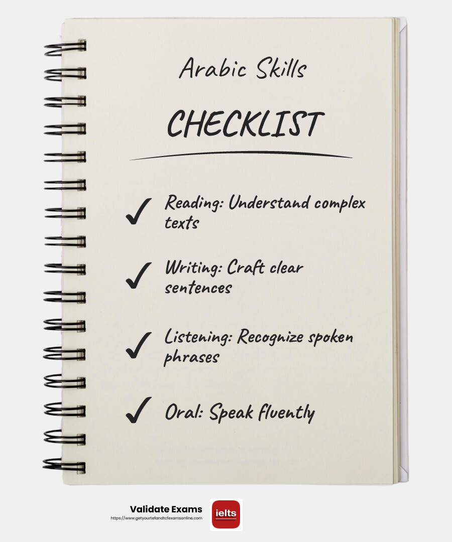 Infographic on Arabic Language Proficiency Skills - arabic language test online infographic checklist-notebook
