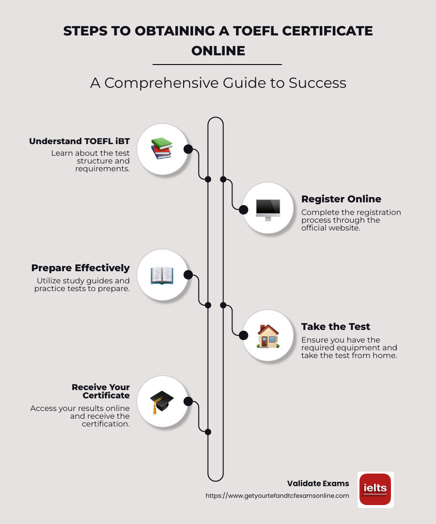 Steps to Obtaining a TOEFL Certificate Online - TOEFL certificate online infographic infographic-line-5-steps-neat_beige