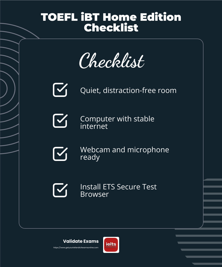 Proctor Interaction during TOEFL Test - TOEFL certificate online infographic checklist-dark-blue