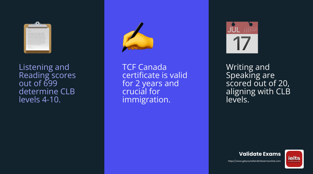 Interpreting TCF Canada Scores - examen tcf canada en ligne infographic 3_facts_emoji_blue