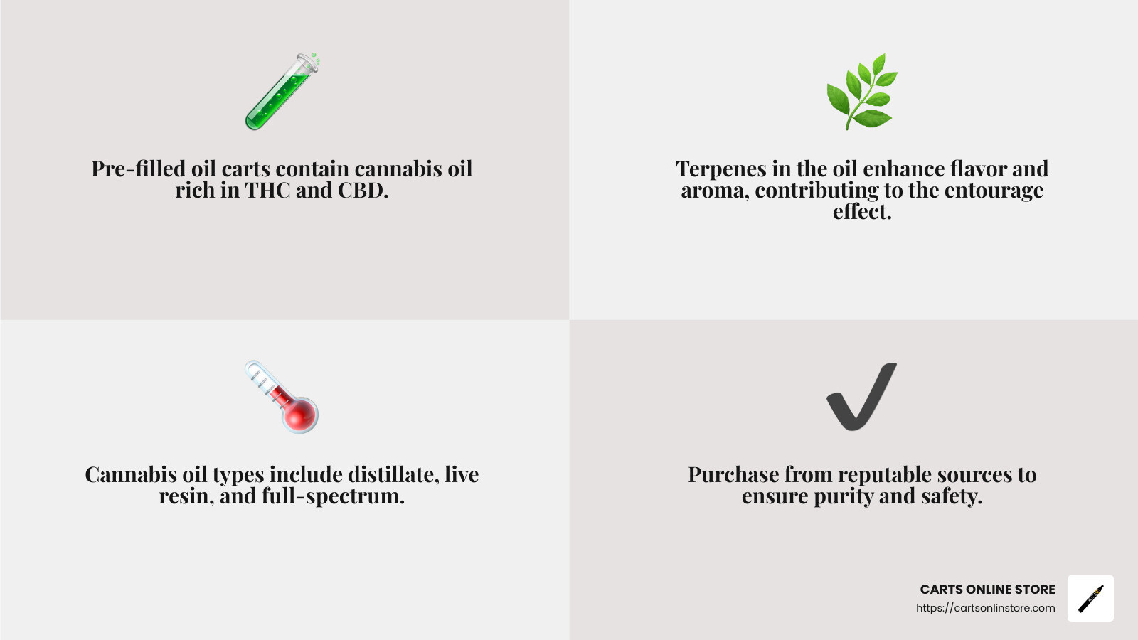 Quality assurance in pre-filled oil carts - pre filled oil carts infographic 4_facts_emoji_grey
