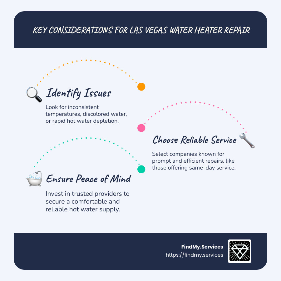 Summary of key points about Las Vegas water heater repair services - Las Vegas water heater repair infographic infographic-line-3-steps-blues-accent_colors