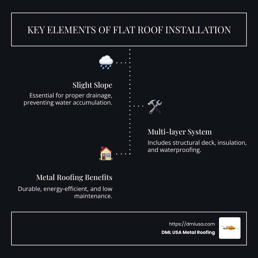 Infographic: Key Elements of Flat Roof Installation - flat roof installation infographic infographic-line-3-steps-dark