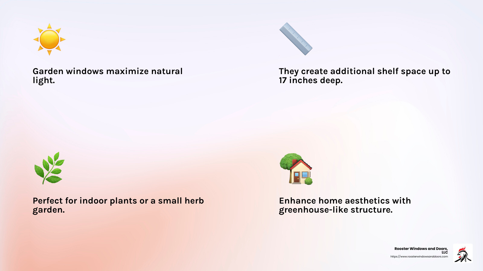Garden windows offer aesthetic appeal and increased natural light. - Garden window installation near me infographic 4_facts_emoji_light-gradient