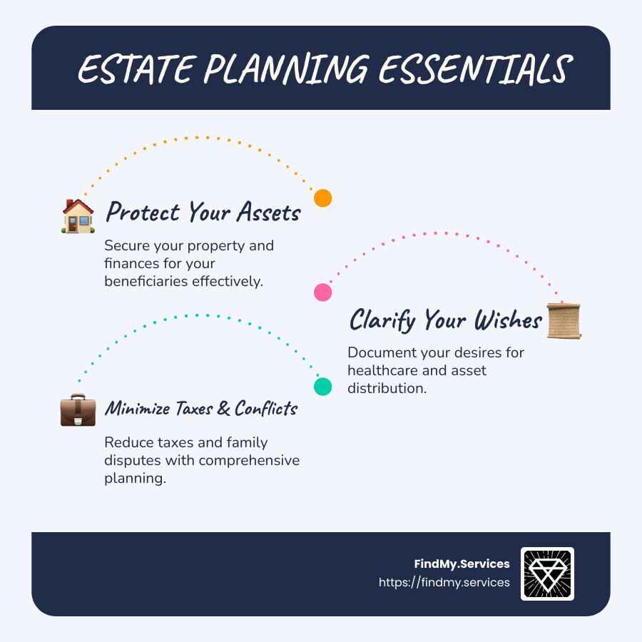 Infographic Detailing Steps of Estate Planning and Importance of Legal Documents - estate planning attorney services infographic infographic-line-3-steps-blues-accent_colors