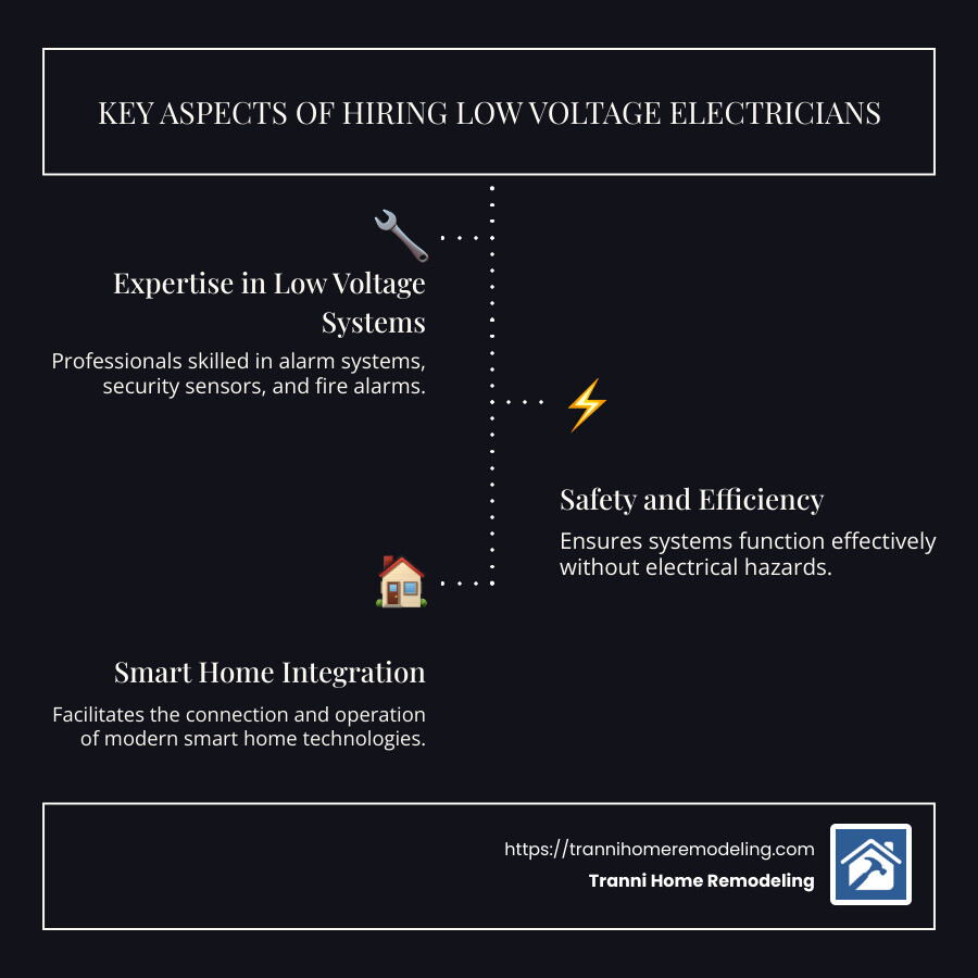 Overview of Low Voltage Electrician Services - low voltage electricians near me infographic infographic-line-3-steps-dark