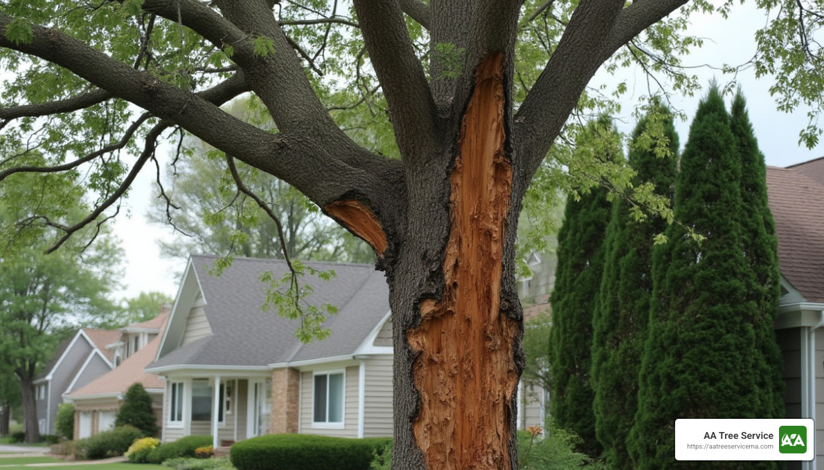 Hazardous tree with decaying branches - emergency tree removal service in arlington