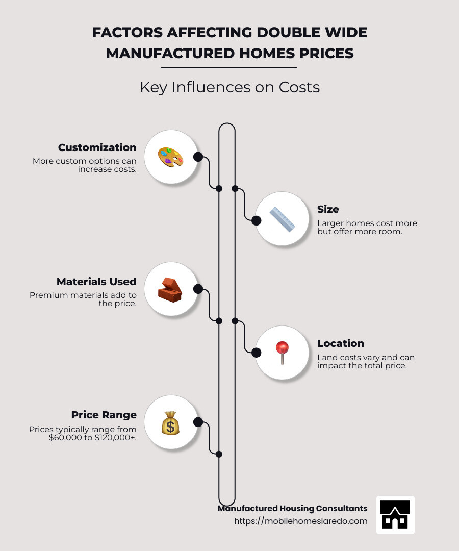 Factors Affecting Double Wide Manufactured Homes Prices: Customization, Size, Materials, Location, Price Range Infographic - double wide manufactured homes prices infographic infographic-line-5-steps-neat_beige Factors Affecting Double Wide Manufactured Homes Prices: Customization, Size, Materials, Location, Price Range Infographic - double wide manufactured homes prices infographic infographic-line-5-steps-neat_beige