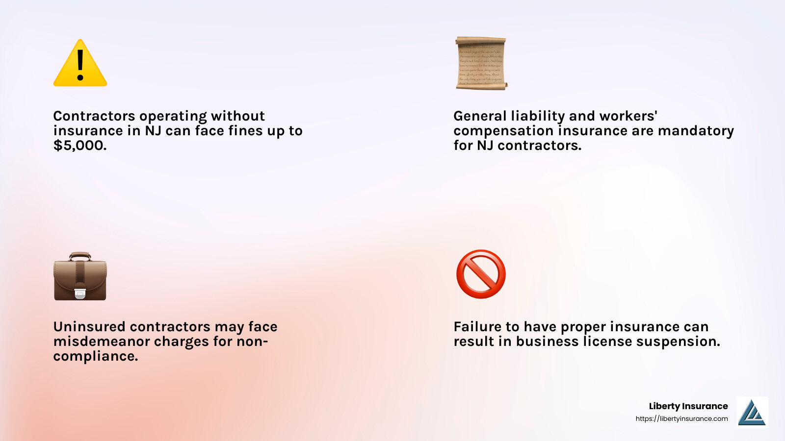 Statistics on contractor requirements in NJ - home improvement contractor insurance nj infographic 4_facts_emoji_light-gradient