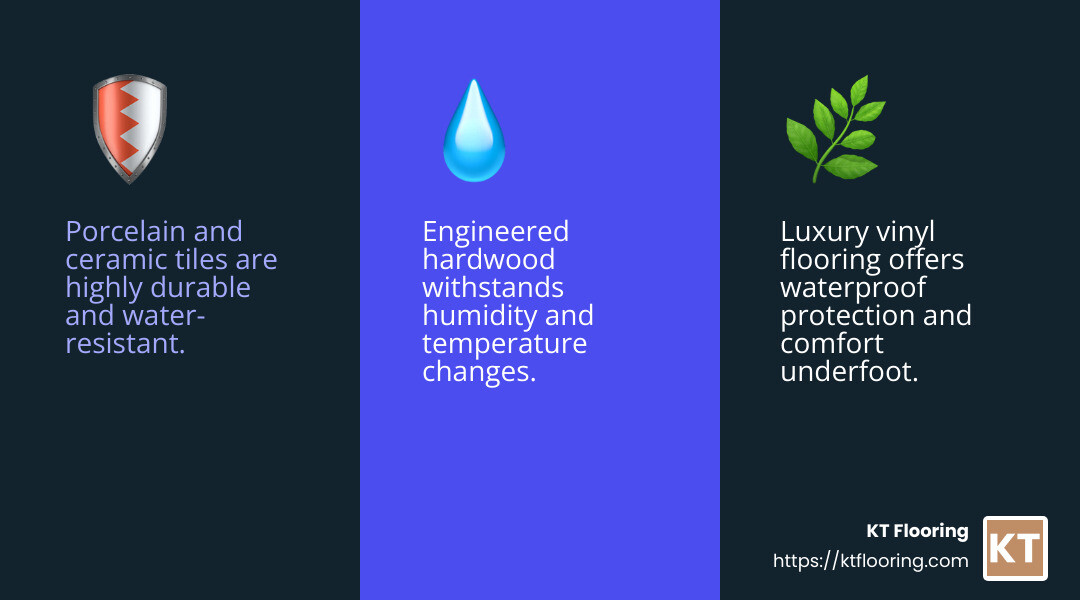 Resilient flooring options offer durability and style for busy kitchens. - best kitchen flooring for high traffic area infographic 3_facts_emoji_blue