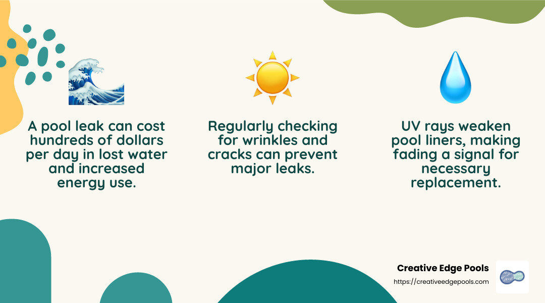 A pool leak can cost hundreds of dollars per day - Pool liner replacement process infographic 3_facts_emoji_nature