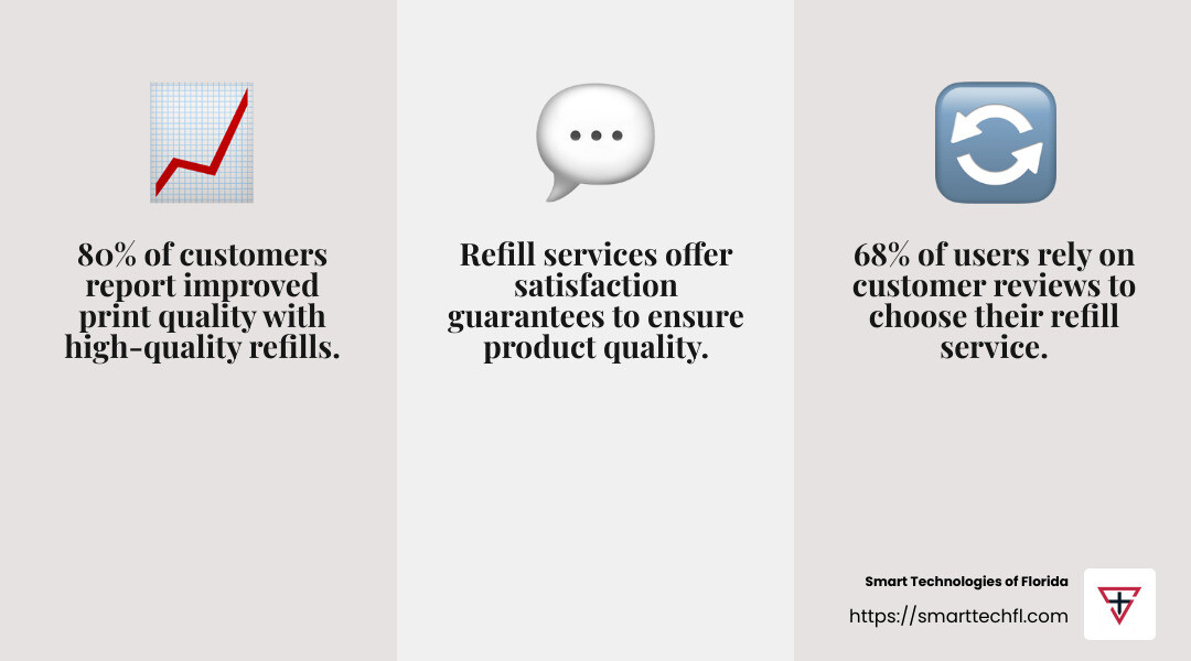 Customer reviews can provide insights into the quality and reliability of a toner refill service. - toner cartridge refill near me infographic 3_facts_emoji_grey