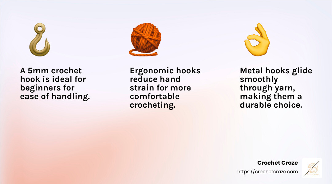 Choosing the right crochet hook size and material can make a huge difference in your crochet experience. - best yarn and hook for beginner crochet infographic 3_facts_emoji_light-gradient