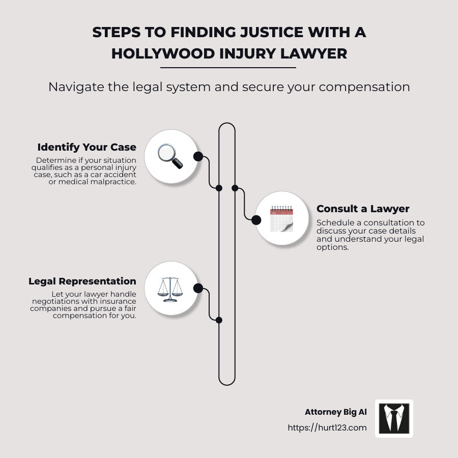 Essential Steps in Hiring a Hollywood Injury Lawyer - hollywood injury lawyer infographic infographic-line-3-steps-neat_beige