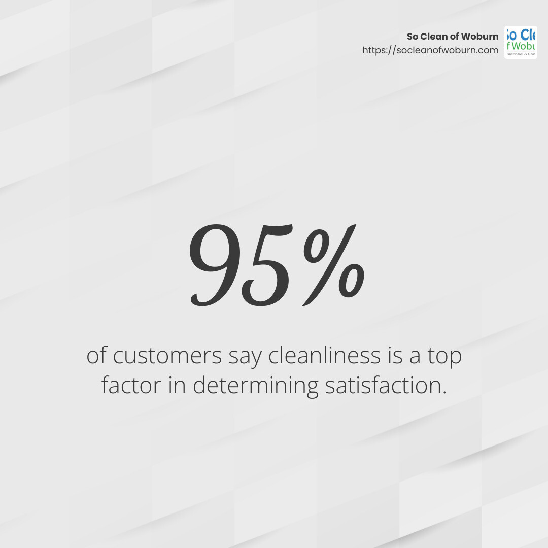 Customer satisfaction linked to clean spaces - commercial property cleaning services infographic simple-stat-light