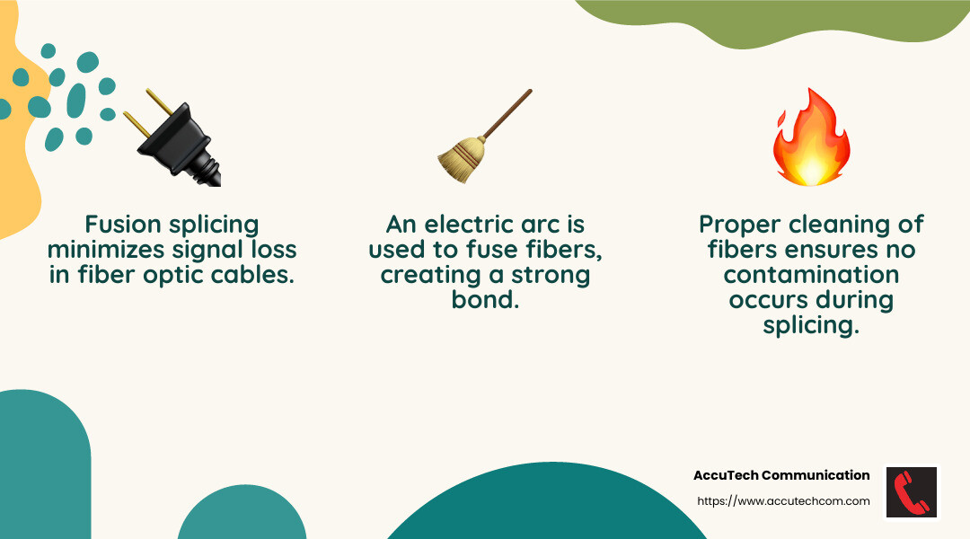 Fusion splicing minimizes signal loss, making it ideal for high-performance networks. - splice fiber optic cable infographic 3_facts_emoji_nature