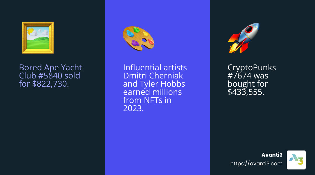 Bored Ape Yacht Club #5840 Sale - NFT digital art sales infographic 3_facts_emoji_blue