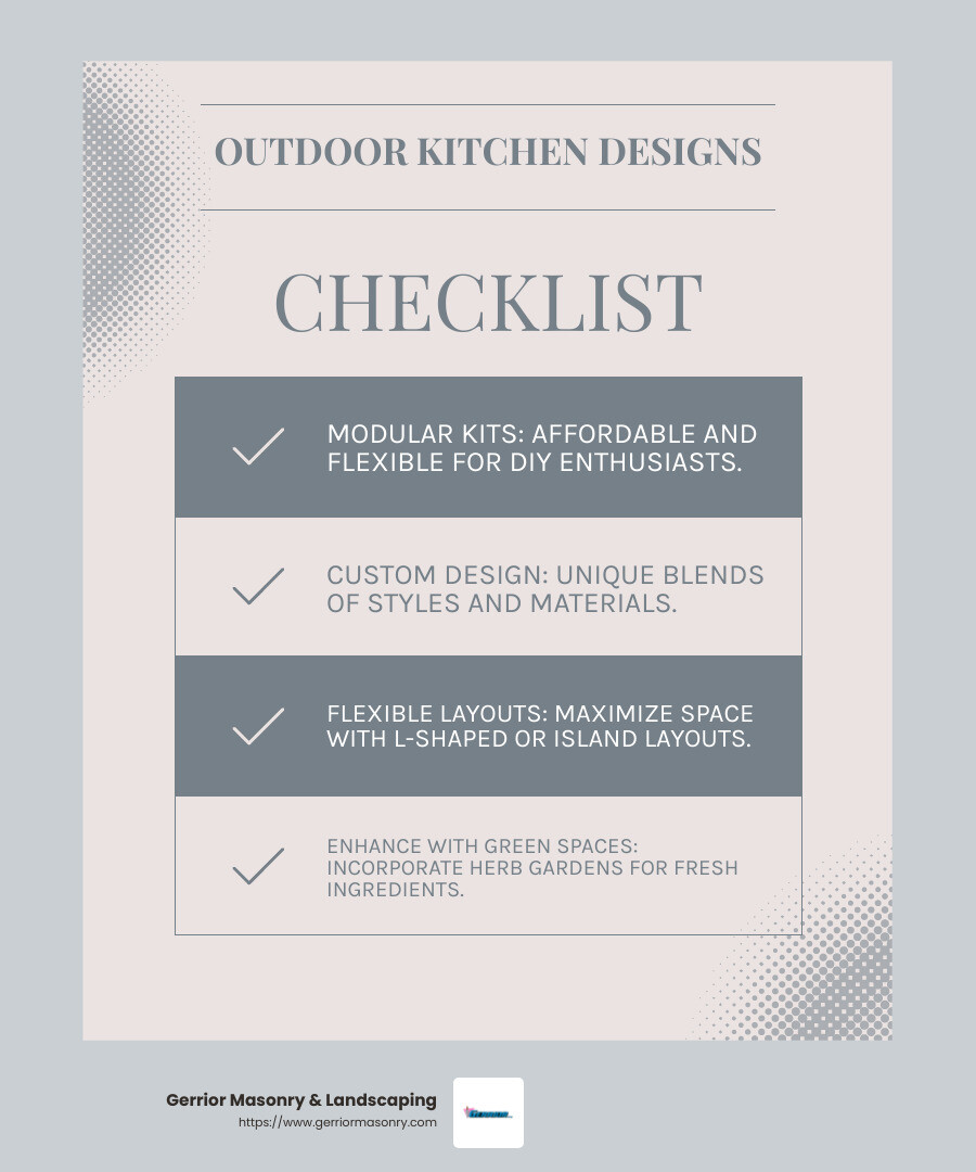 Outdoor Kitchen Layout Ideas - outdoor kitchen infographic checklist-light-blue-grey