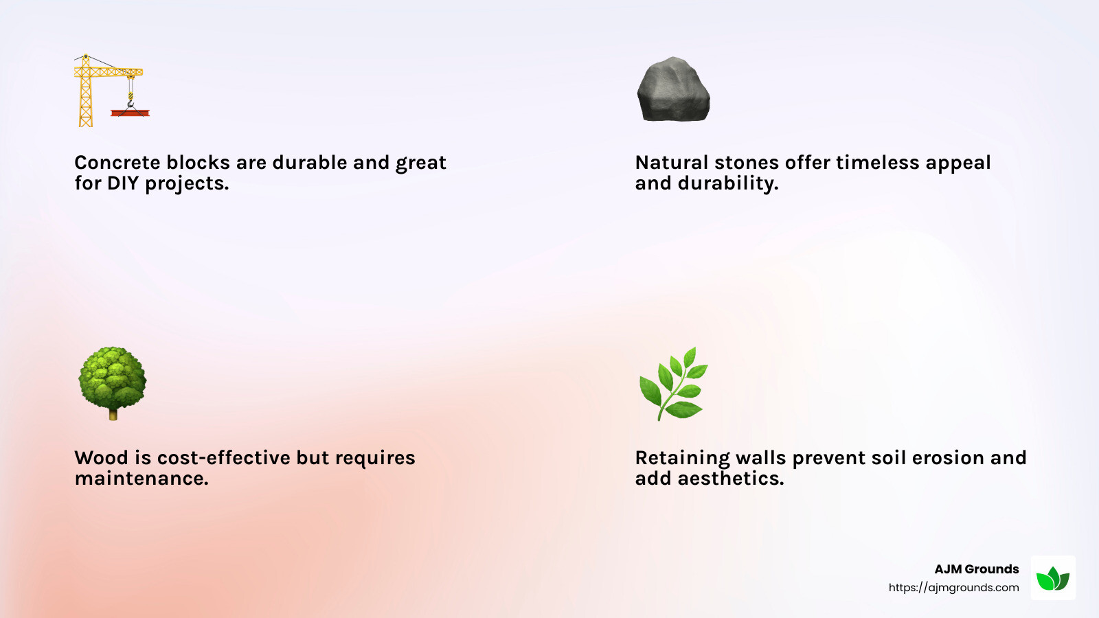 Benefits of Retaining Walls - Landscape Retaining Walls infographic 4_facts_emoji_light-gradient