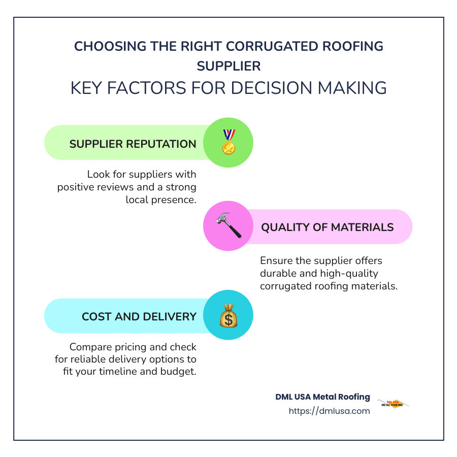 infographic of local corrugated roofing suppliers and their features - corrugated roofing suppliers near me infographic infographic-line-3-steps-colors