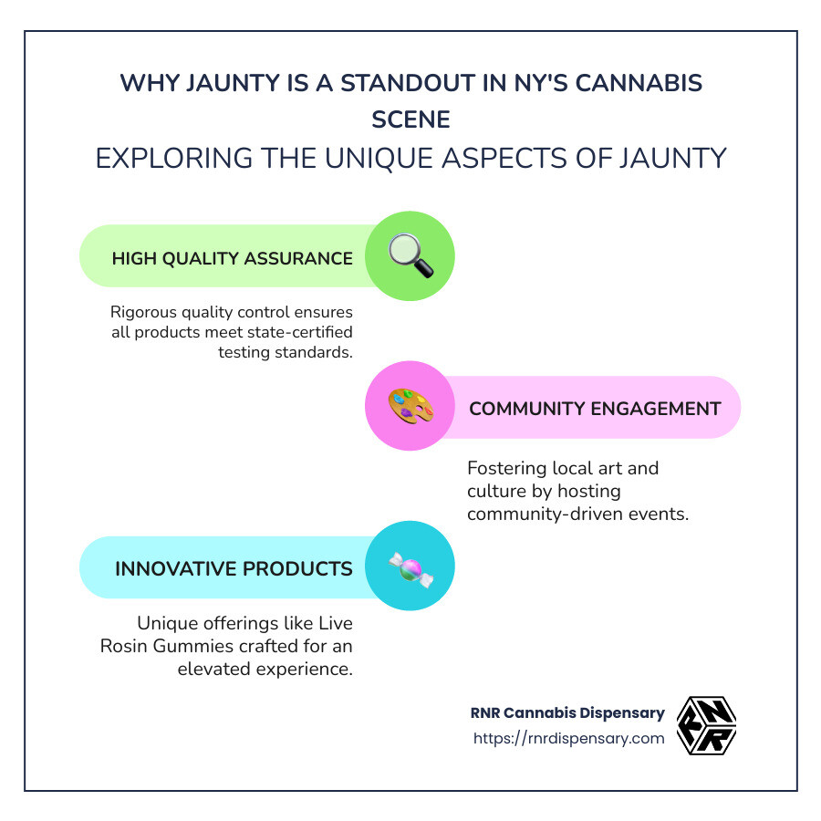Jaunty Cannabis and Community Connection Infographic - jaunty infographic infographic-line-3-steps-colors
