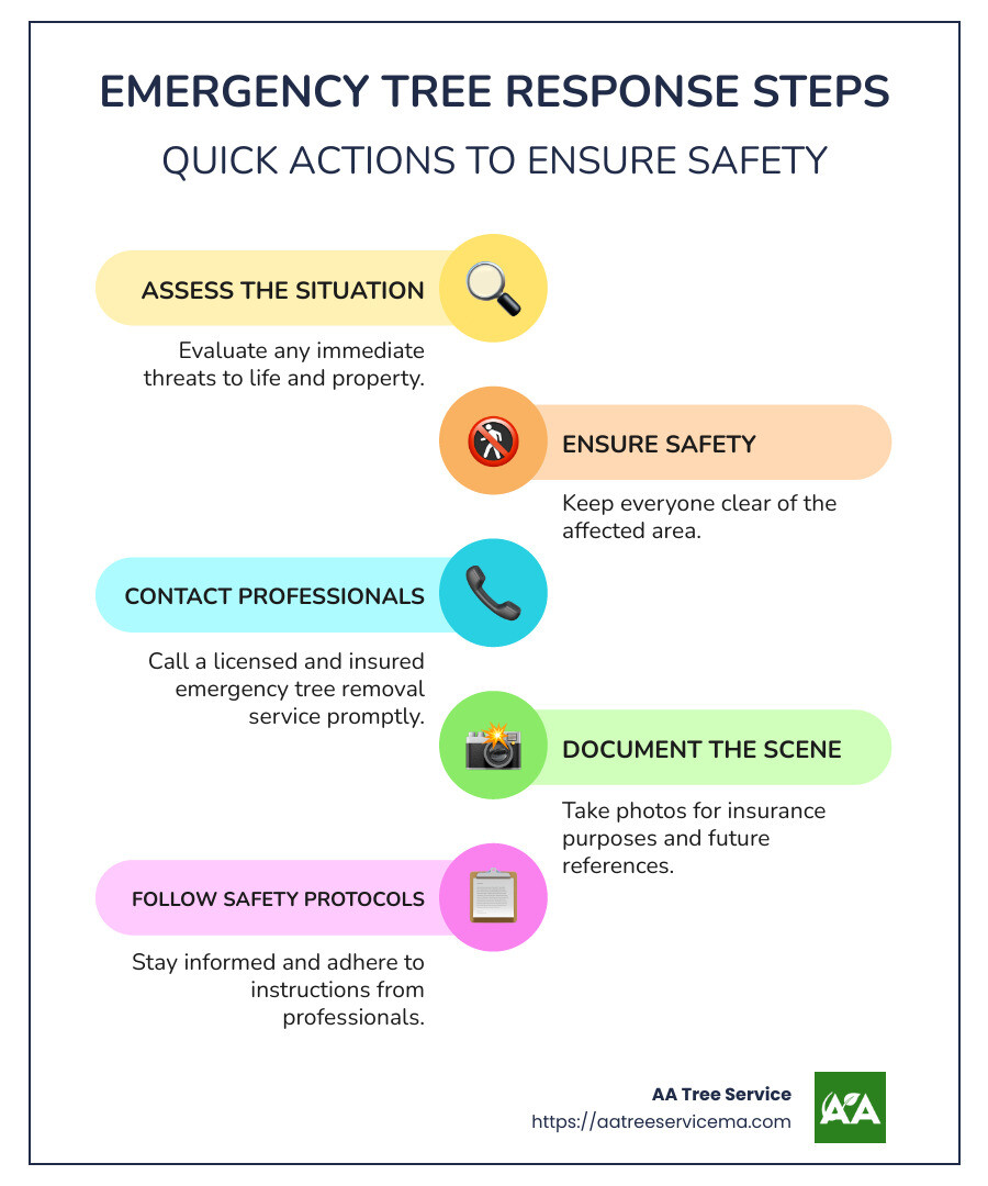 Emergency Tree Response Steps - Emergency tree removal service infographic infographic-line-5-steps-colors
