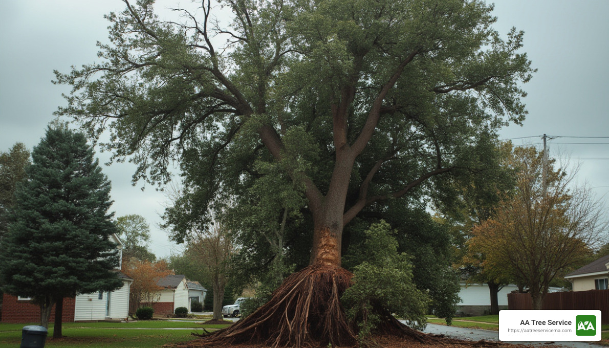 Tree damaged by high winds - Emergency tree removal service