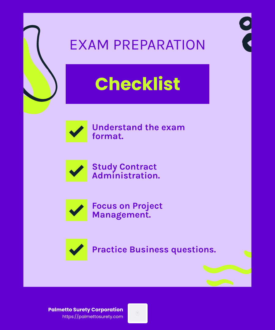 Study tips for exam preparation - general contractor license florida infographic checklist-fun-neon