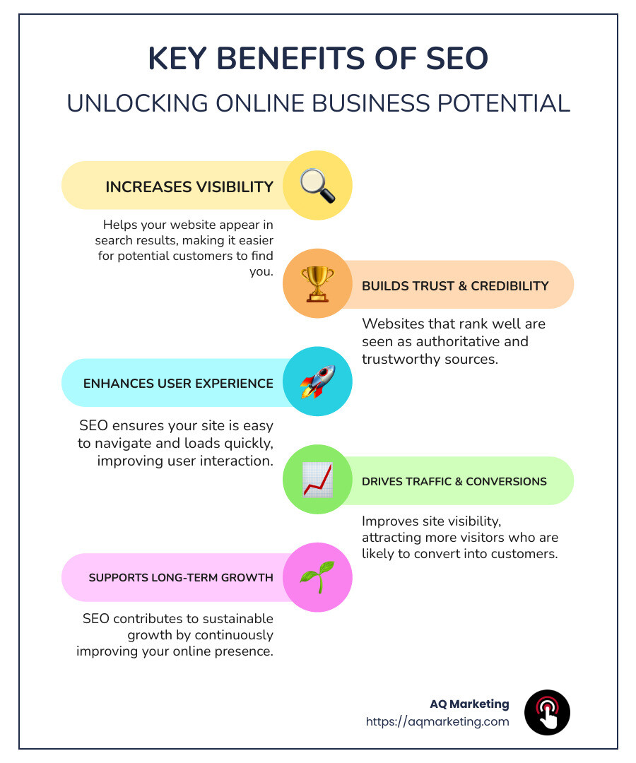 SEO Search Engine Optimization Infographic: Key Benefits and Importance - seo search engine optimization infographic infographic-line-5-steps-colors