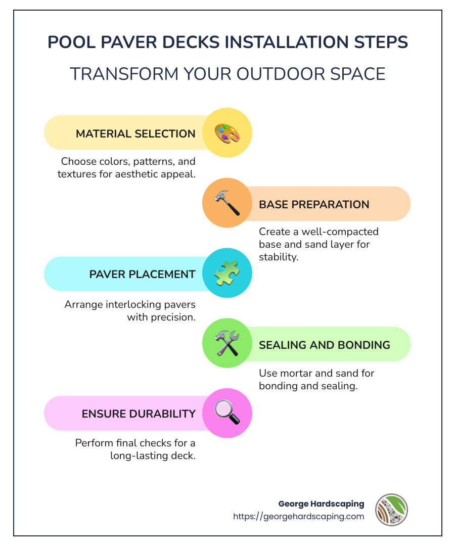 Benefits and Steps of Pool Paver Decks Installation - Pool Paver Decks Installation infographic infographic-line-5-steps-colors