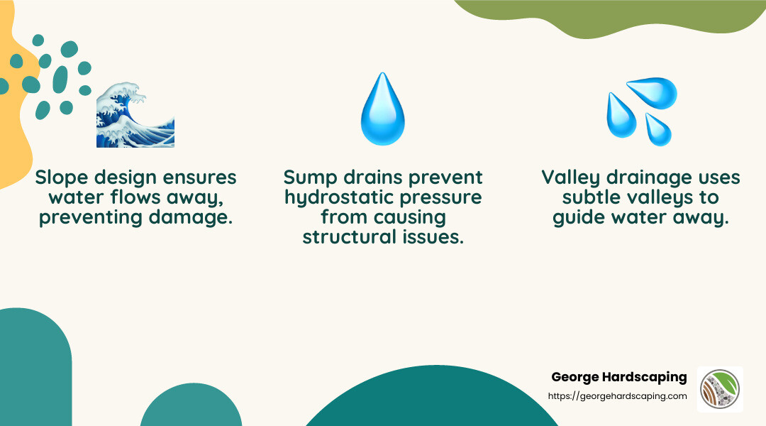 Proper drainage ensures a long-lasting pool deck - Pool Paver Decks Installation infographic 3_facts_emoji_nature