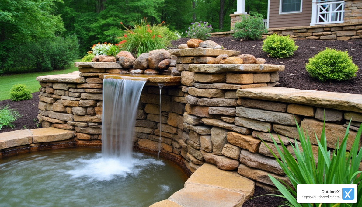 Retaining wall with waterfall feature - Retaining wall landscape design