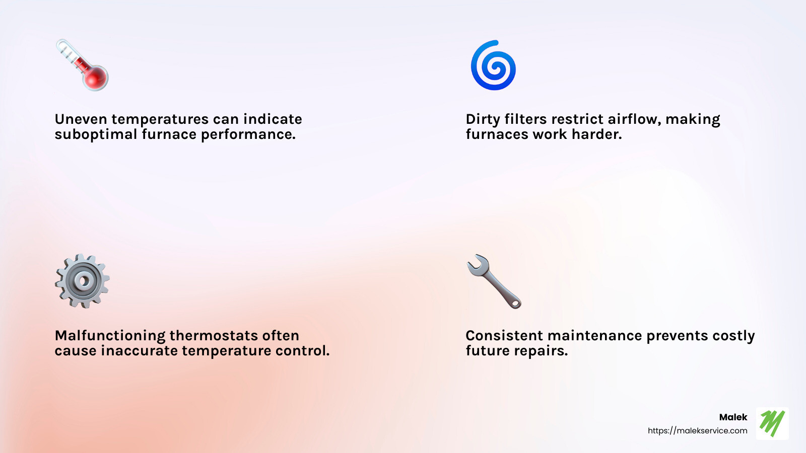Uneven heating and temperature fluctuations - Furnace repair Bryan TX infographic 4_facts_emoji_light-gradient