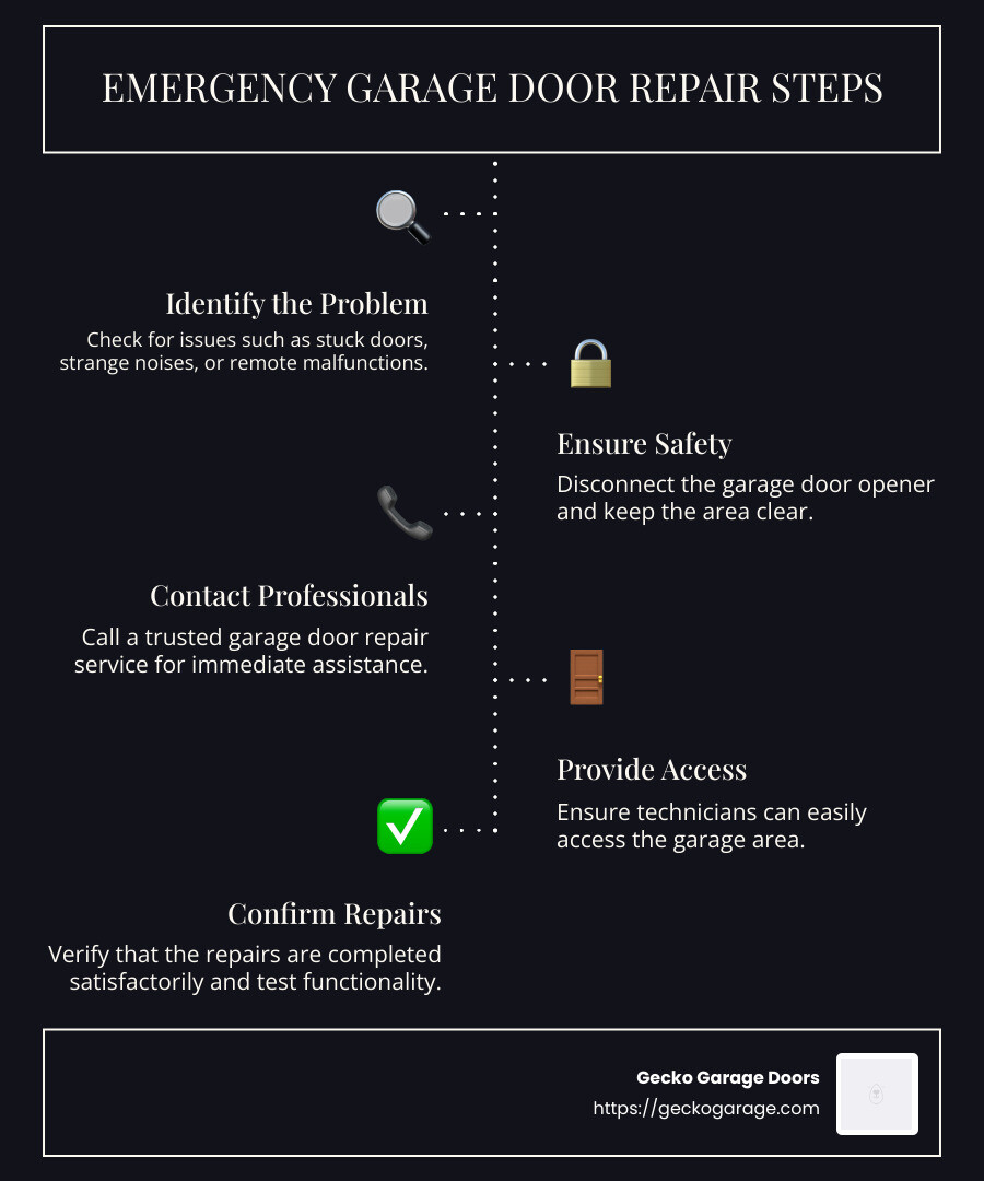 Infographic showing quick emergency repair steps and contact info - emergency garage door repair phoenix az infographic infographic-line-5-steps-dark