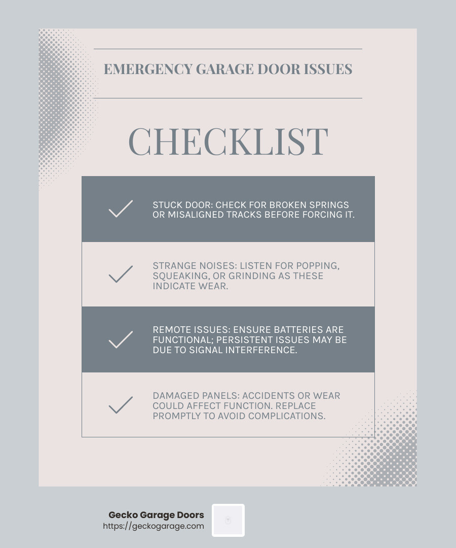 Garage door issues infographic - emergency garage door repair phoenix az infographic checklist-light-blue-grey